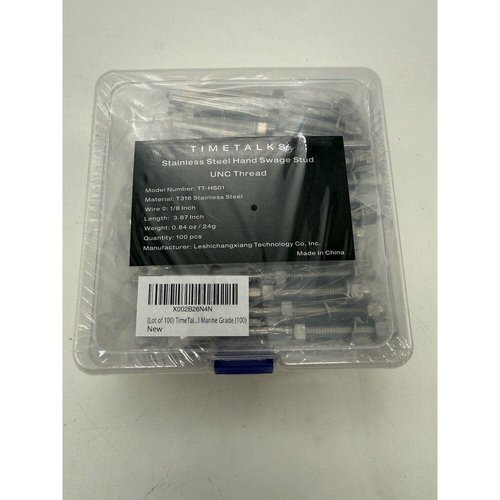 Timetalks 100 Pack 3.87" Long T316 Stainless Steel Swage Stud UNC Thread 1/8"